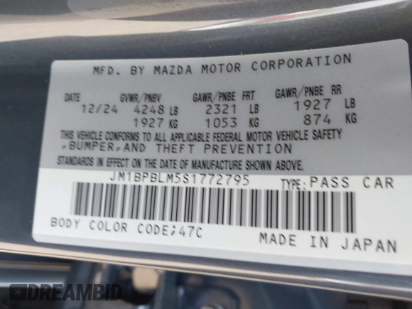 ✅ 2025 Mazda 3 S Carbon Edition • VIN: JM1BPBLM5S1772795 • Lot: 42124648. Wystawiony na IAAI z przebiegiem 1 358 mil. Bezpłatny archiwum sprzedaży aukcyjnych z USA i szczegółowy raport historii pojazdu na DreamBid. Zdjęcie 9.