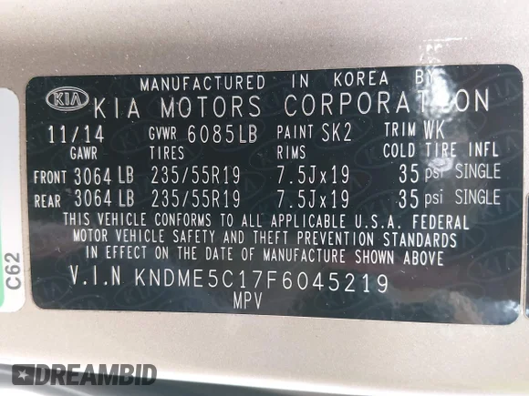 ✅ 2015 Kia Sedona SX-L • VIN: KNDME5C17F6045219 • Lot: 45235092. Wystawiony na IAAI z przebiegiem 174 707 mil. Bezpłatny archiwum sprzedaży aukcyjnych z USA i szczegółowy raport historii pojazdu na DreamBid. Zdjęcie 9.