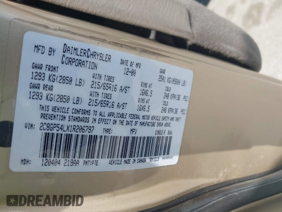 ✅ 2001 Chrysler Town & Country LXi • VIN: 2C8GP54LX1R206797 • Lot: 43010110. Wystawiony na IAAI z przebiegiem 139 323 mil. Bezpłatny archiwum sprzedaży aukcyjnych z USA i szczegółowy raport historii pojazdu na DreamBid. Zdjęcie 9.
