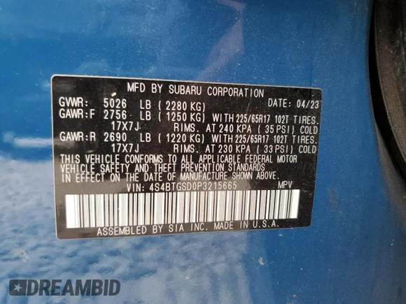 ✅ 2023 Subaru Outback Wilderness • VIN: 4S4BTGSD0P3215665 • Лот: 70280864. Опубліковано раніше на Copart з пробігом 21 833 миль. Безкоштовний доступ до архіву аукціонних продажів зі США та докладний звіт про історію автомобіля на DreamBid. Зображення 13.
