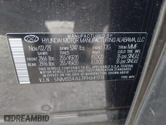 ✅ 2023 Hyundai Santa Fe Calligraphy • VIN: 5NMS54AL7PH641313 • Lot: 44172655. Listed on IAAI with 73,339 mi. Free auction sales archive from the USA and detailed vehicle history report at DreamBid. Image 9.