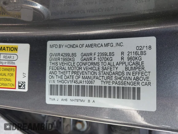 ✅ 2018 Honda Accord EX • VIN: 1HGCV1F45JA110067 • Лот: 44816652. Опубліковано раніше на IAAI з пробігом 203 610 миль. Безкоштовний доступ до архіву аукціонних продажів зі США та докладний звіт про історію автомобіля на DreamBid. Зображення 9.