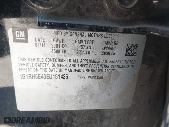 ✅ 2014 Chevrolet Volt • VIN: 1G1RH6E49EU151426 • Лот: 42988644. Опубликован ранее на IAAI с пробегом 130 284 миль. Бесплатный доступ к архиву аукционных продаж из США и подробный отчёт об истории автомобиля на DreamBid. Изображение 9.