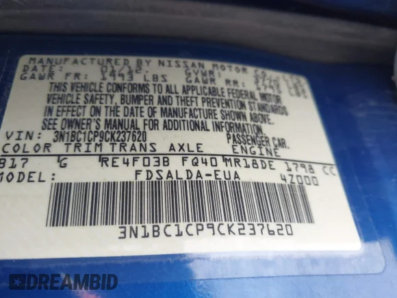 ✅ 2012 Nissan Versa S • VIN: 3N1BC1CP9CK237620 • Лот: 44627404. Опубликован ранее на IAAI с пробегом 166 457 миль. Бесплатный доступ к архиву аукционных продаж из США и подробный отчёт об истории автомобиля на DreamBid. Изображение 9.