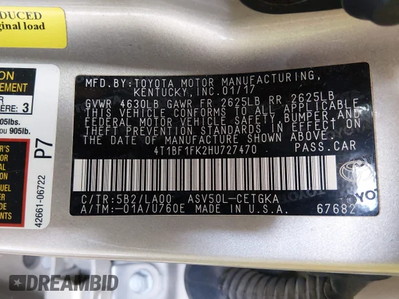 ✅ 2017 Toyota Camry LE • VIN: 4T1BF1FK2HU727470 • Lot: 44889328. Wystawiony na IAAI z przebiegiem 181 574 mil. Bezpłatny archiwum sprzedaży aukcyjnych z USA i szczegółowy raport historii pojazdu na DreamBid. Zdjęcie 9.