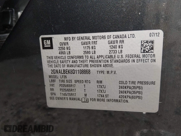 ✅ 2013 Chevrolet Equinox LS • VIN: 2GNALBEK8D1108868 • Lot: 44855734. Wystawiony na IAAI z przebiegiem 88 788 mil. Bezpłatny archiwum sprzedaży aukcyjnych z USA i szczegółowy raport historii pojazdu na DreamBid. Zdjęcie 9.