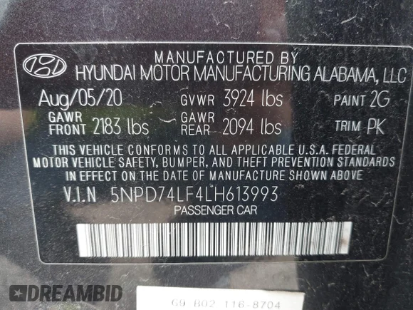 ✅ 2020 Hyundai Elantra SE • VIN: 5NPD74LF4LH613993 • Лот: 45290763. Опубликован ранее на IAAI с пробегом 42 464 миль. Бесплатный доступ к архиву аукционных продаж из США и подробный отчёт об истории автомобиля на DreamBid. Изображение 9.