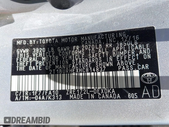 ✅ 2017 Toyota Corolla XSE • VIN: 2T1BURHEXHC814837 • Lot: 45025101. Wystawiony na IAAI z przebiegiem 129 954 mil. Bezpłatny archiwum sprzedaży aukcyjnych z USA i szczegółowy raport historii pojazdu na DreamBid. Zdjęcie 9.