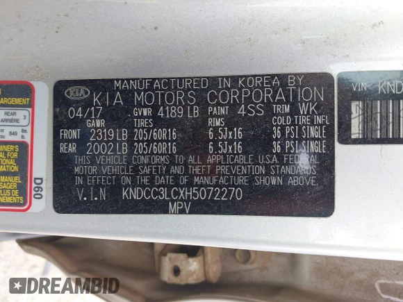 ✅ 2017 Kia Niro EX • VIN: KNDCC3LCXH5072270 • Lot: 42402527. Listed on IAAI with 149,617 mi. Free auction sales archive from the USA and detailed vehicle history report at DreamBid. Image 9.