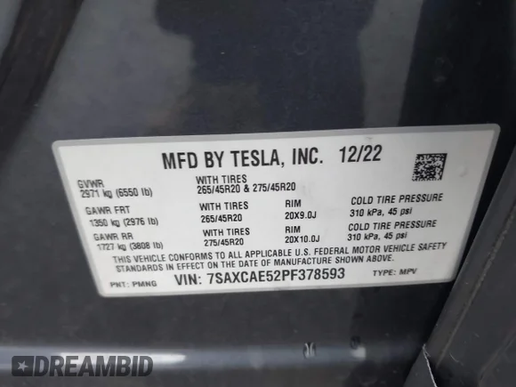 ✅ 2023 Tesla Model X • VIN: 7SAXCAE52PF378593 • Лот: 43753275. Опубликован ранее на IAAI с пробегом 38 626 миль. Бесплатный доступ к архиву аукционных продаж из США и подробный отчёт об истории автомобиля на DreamBid. Изображение 9.