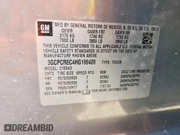 ✅ 2017 Chevrolet Silverado 1500 LT • VIN: 3GCPCREC4HG188428 • Lot: 46356836. Wystawiony na Copart z przebiegiem 122 118 mil. Bezpłatny archiwum sprzedaży aukcyjnych z USA i szczegółowy raport historii pojazdu na DreamBid. Zdjęcie 12.
