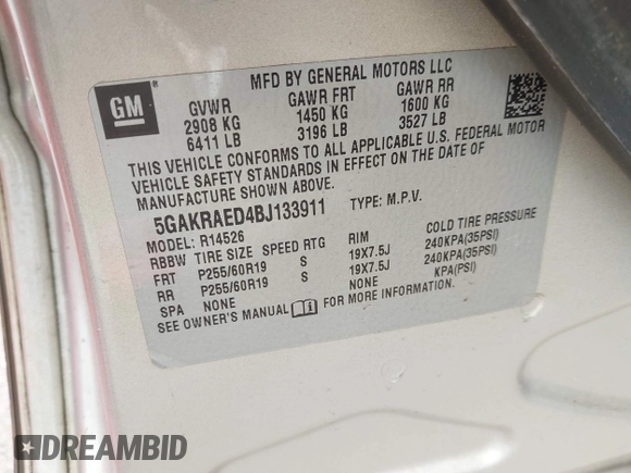 ✅ 2011 Buick Enclave CX • VIN: 5GAKRAED4BJ133911 • Lot: 44051754. Wystawiony na IAAI z przebiegiem 139 282 mil. Bezpłatny archiwum sprzedaży aukcyjnych z USA i szczegółowy raport historii pojazdu na DreamBid. Zdjęcie 9.
