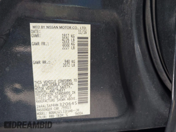 ✅ 2017 Nissan Altima SR • VIN: 1N4AL3AP4HN320645 • Lot: 44196809. Wystawiony na IAAI z przebiegiem 198 714 mil. Bezpłatny archiwum sprzedaży aukcyjnych z USA i szczegółowy raport historii pojazdu na DreamBid. Zdjęcie 9.