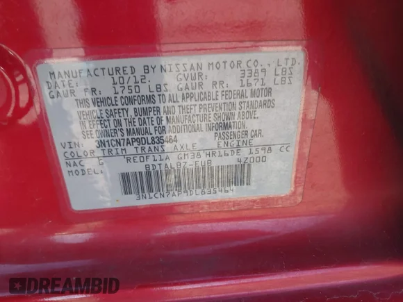 ✅ 2013 Nissan Versa S Plus • VIN: 3N1CN7AP9DL835464 • Lot: 43985636. Wystawiony na IAAI z przebiegiem 130 368 mil. Bezpłatny archiwum sprzedaży aukcyjnych z USA i szczegółowy raport historii pojazdu na DreamBid. Zdjęcie 9.