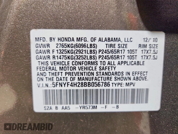 ✅ 2011 Honda Pilot LX • VIN: 5FNYF4H28BB056786 • Lot: 74413455. Wystawiony na Copart z przebiegiem 247 250 mil. Bezpłatny archiwum sprzedaży aukcyjnych z USA i szczegółowy raport historii pojazdu na DreamBid. Zdjęcie 13.
