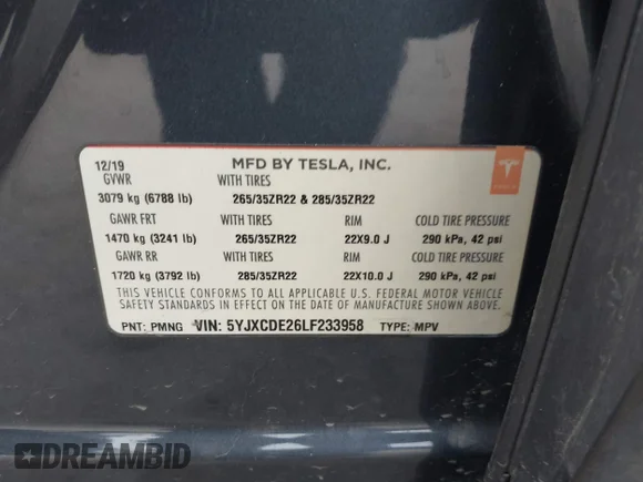 ✅ 2020 Tesla Model X Long Range • VIN: 5YJXCDE26LF233958 • Лот: 42140727. Опубліковано раніше на IAAI з пробігом 84 830 миль. Безкоштовний доступ до архіву аукціонних продажів зі США та докладний звіт про історію автомобіля на DreamBid. Зображення 9.