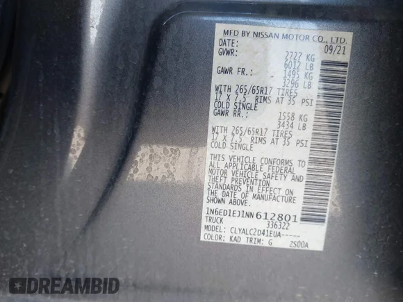 ✅ 2022 Nissan Frontier S • VIN: 1N6ED1EJ1NN612801 • Lot: 44158688. Wystawiony na IAAI z przebiegiem 40 949 mil. Bezpłatny archiwum sprzedaży aukcyjnych z USA i szczegółowy raport historii pojazdu na DreamBid. Zdjęcie 9.