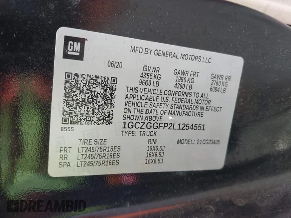 ✅ 2020 Chevrolet Express Cargo • VIN: 1GCZGGFP2L1254551 • Lot: 42599689. Listed on IAAI with 80,878 mi. Free auction sales archive from the USA and detailed vehicle history report at DreamBid. Image 8.