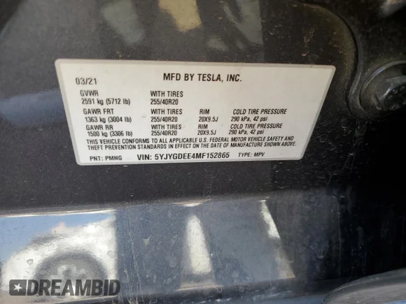 ✅ 2021 Tesla Model Y Long Range • VIN: 5YJYGDEE4MF152865 • Lot: 70899452. Listed on Copart with 23,649 mi. Free auction sales archive from the USA and detailed vehicle history report at DreamBid. Image 13.