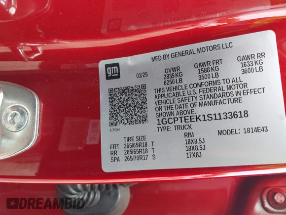 ✅ 2025 Chevrolet Colorado 4WD Trail Boss • VIN: 1GCPTEEK1S1133618 • Lot: 45116121. Wystawiony na IAAI z przebiegiem 16 149 mil. Bezpłatny archiwum sprzedaży aukcyjnych z USA i szczegółowy raport historii pojazdu na DreamBid. Zdjęcie 9.