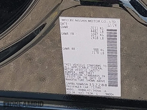 ✅ 2025 Nissan Altima SV • VIN: 1N4BL4DW6SN352288 • Lot: 45414179. Wystawiony na IAAI z przebiegiem 50 477 mil. Bezpłatny archiwum sprzedaży aukcyjnych z USA i szczegółowy raport historii pojazdu na DreamBid. Zdjęcie 9.