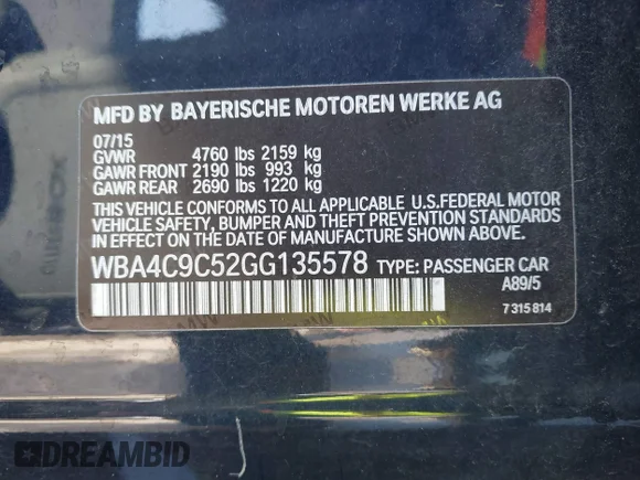 ✅ 2016 BMW 4 Series 428i xDrive • VIN: WBA4C9C52GG135578 • Lot: 43485845. Listed on IAAI with 92,720 mi. Free auction sales archive from the USA and detailed vehicle history report at DreamBid. Image 9.