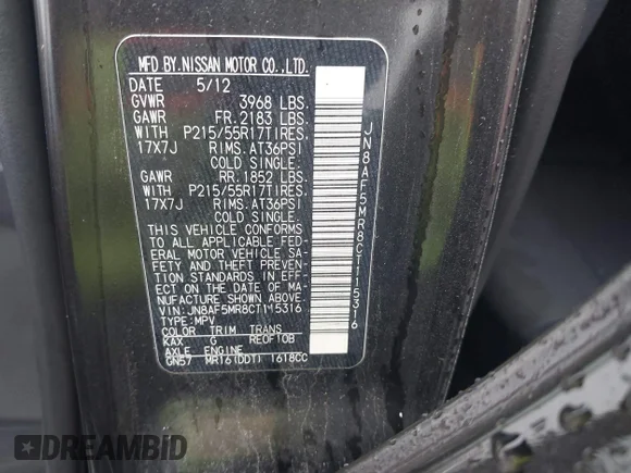 ✅ 2012 Nissan Juke SV • VIN: JN8AF5MR8CT115316 • Лот: 44010031. Опубліковано раніше на IAAI з пробігом Не вказано. Безкоштовний доступ до архіву аукціонних продажів зі США та докладний звіт про історію автомобіля на DreamBid. Зображення 9.