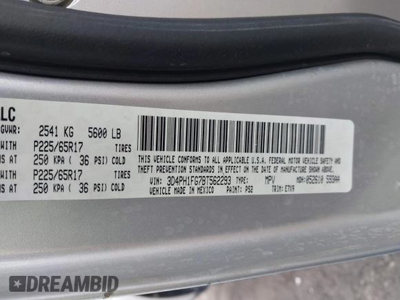 ✅ 2011 Dodge Journey Mainstreet • VIN: 3D4PH1FG7BT562293 • Lot: 44492975. Wystawiony na IAAI z przebiegiem 145 324 mil. Bezpłatny archiwum sprzedaży aukcyjnych z USA i szczegółowy raport historii pojazdu na DreamBid. Zdjęcie 9.