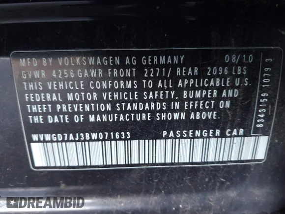 ✅ 2011 Volkswagen Golf GTI PZEV • VIN: WVWGD7AJ3BW071633 • Lot: 44675768. Wystawiony na IAAI z przebiegiem 190 433 mil. Bezpłatny archiwum sprzedaży aukcyjnych z USA i szczegółowy raport historii pojazdu na DreamBid. Zdjęcie 9.