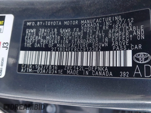 ✅ 2012 Toyota Corolla LE • VIN: 2T1BU4EE8CC913382 • Lot: 44157403. Wystawiony na IAAI z przebiegiem 77 833 mil. Bezpłatny archiwum sprzedaży aukcyjnych z USA i szczegółowy raport historii pojazdu na DreamBid. Zdjęcie 9.