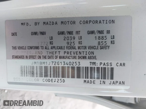 ✅ 2016 Mazda 3 i Sport • VIN: JM1BM1J72G1340253 • Lot: 44888175. Listed on IAAI with 165,953 mi. Free auction sales archive from the USA and detailed vehicle history report at DreamBid. Image 9.