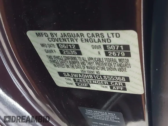 ✅ 2012 Jaguar XF Portfolio • VIN: SAJWA0HB1CLS55368 • Лот: 42431377. Опубліковано раніше на IAAI з пробігом Не вказано. Безкоштовний доступ до архіву аукціонних продажів зі США та докладний звіт про історію автомобіля на DreamBid. Зображення 9.