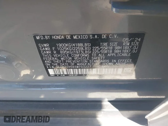 ✅ 2025 Honda HR-V Sport • VIN: 3CZRZ1H56SM703227 • Lot: 44868871. Wystawiony na IAAI z przebiegiem 4 903 mil. Bezpłatny archiwum sprzedaży aukcyjnych z USA i szczegółowy raport historii pojazdu na DreamBid. Zdjęcie 9.