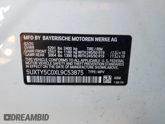 ✅ 2020 BMW X3 xDrive30i • VIN: 5UXTY5C0XL9C53875 • Лот: 39997973. Опубликован ранее на Copart с пробегом 17 097 миль. Бесплатный доступ к архиву аукционных продаж из США и подробный отчёт об истории автомобиля на DreamBid. Изображение 13.