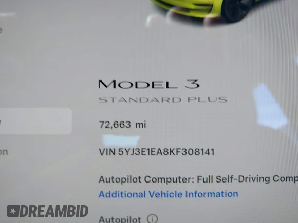 ✅ 2019 Tesla Model 3 Mid Range • VIN: 5YJ3E1EA8KF308141 • Лот: 45422141. Опубликован ранее на IAAI с пробегом 72 663 миль. Бесплатный доступ к архиву аукционных продаж из США и подробный отчёт об истории автомобиля на DreamBid. Изображение 7.