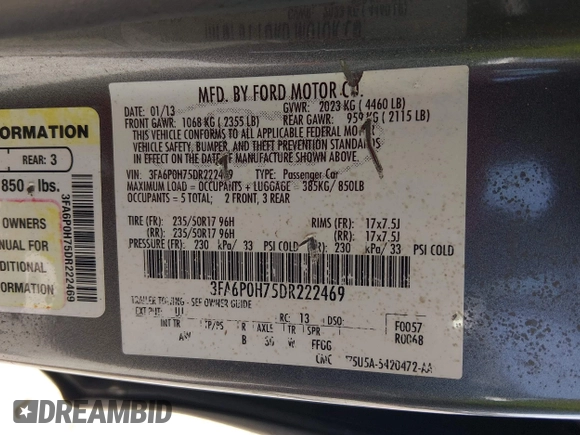 ✅ 2013 Ford Fusion SE • VIN: 3FA6P0H75DR222469 • Lot: 44707266. Wystawiony na IAAI z przebiegiem 160 185 mil. Bezpłatny archiwum sprzedaży aukcyjnych z USA i szczegółowy raport historii pojazdu na DreamBid. Zdjęcie 9.