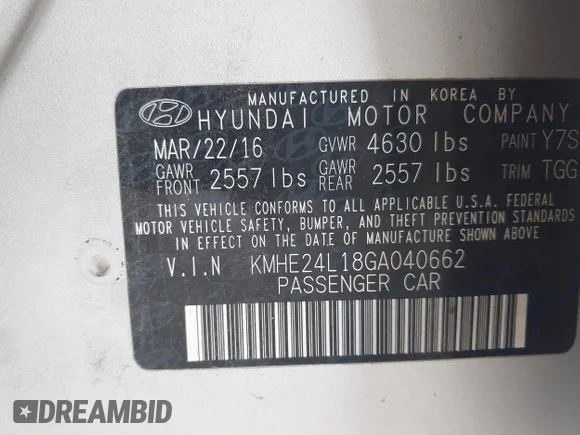 ✅ 2016 Hyundai Sonata SE • VIN: KMHE24L18GA040662 • Lot: 44918149. Wystawiony na IAAI z przebiegiem 70 600 mil. Bezpłatny archiwum sprzedaży aukcyjnych z USA i szczegółowy raport historii pojazdu na DreamBid. Zdjęcie 9.