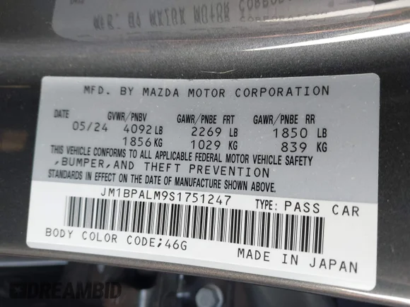 ✅ 2025 Mazda 3 S Preferred • VIN: JM1BPALM9S1751247 • Lot: 43734816. Listed on IAAI with 8,754 mi. Free auction sales archive from the USA and detailed vehicle history report at DreamBid. Image 8.