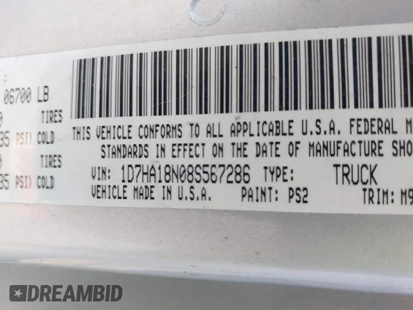 ✅ 2008 Dodge 1500 SLT • VIN: 1D7HA18N08S567286 • Lot: 41518225. Listed on IAAI with 283,440 mi. Free auction sales archive from the USA and detailed vehicle history report at DreamBid. Image 9.
