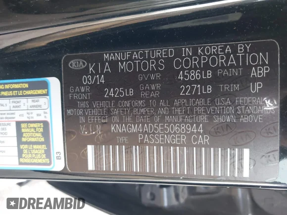 ✅ 2014 Kia Optima LX • VIN: KNAGM4AD5E5068944 • Лот: 44713377. Опубліковано раніше на IAAI з пробігом 114 538 миль. Безкоштовний доступ до архіву аукціонних продажів зі США та докладний звіт про історію автомобіля на DreamBid. Зображення 9.