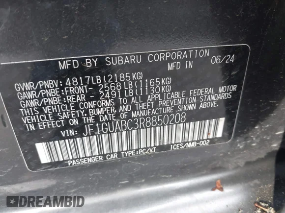 ✅ 2024 Subaru Impreza • VIN: JF1GUABC3R8850208 • Lot: 44223407. Wystawiony na IAAI z przebiegiem 26 300 mil. Bezpłatny archiwum sprzedaży aukcyjnych z USA i szczegółowy raport historii pojazdu na DreamBid. Zdjęcie 9.