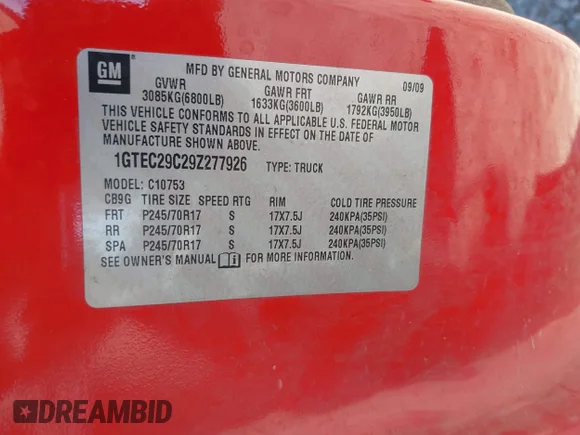 ✅ 2009 GMC Sierra 1500 SLE • VIN: 1GTEC29C29Z277926 • Lot: 43611843. Wystawiony na IAAI z przebiegiem 150 074 mil. Bezpłatny archiwum sprzedaży aukcyjnych z USA i szczegółowy raport historii pojazdu na DreamBid. Zdjęcie 9.
