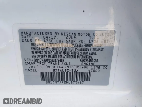 ✅ 2017 Nissan Versa S • VIN: 3N1CN7AP2HL879487 • Lot: 45314755. Listed on IAAI with 60,235 mi. Free auction sales archive from the USA and detailed vehicle history report at DreamBid. Image 9.