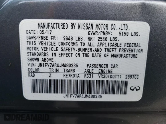 ✅ 2018 Infiniti Q50 Red Sport 400 • VIN: JN1FV7AR4JM480235 • Lot: 69553382. Listed on Copart with 83,658 mi. Free auction sales archive from the USA and detailed vehicle history report at DreamBid. Image 12.