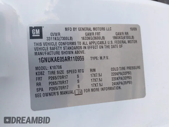 ✅ 2010 Chevrolet Tahoe Special Service • VIN: 1GNUKAE05AR110959 • Lot: 44315139. Wystawiony na IAAI z przebiegiem 127 368 mil. Bezpłatny archiwum sprzedaży aukcyjnych z USA i szczegółowy raport historii pojazdu na DreamBid. Zdjęcie 9.