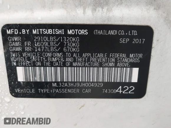 ✅ 2018 Mitsubishi Mirage ES • VIN: ML32A3HJ9JH004929 • Лот: 41507033. Опубліковано раніше на IAAI з пробігом 122 859 миль. Безкоштовний доступ до архіву аукціонних продажів зі США та докладний звіт про історію автомобіля на DreamBid. Зображення 9.