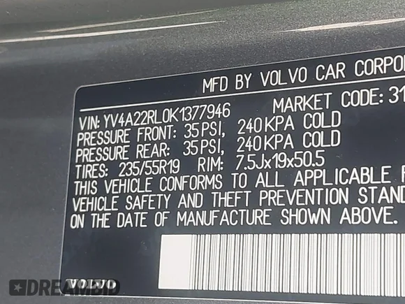 ✅ 2019 Volvo XC60 Inscription • VIN: YV4A22RL0K1377946 • Lot: 41600004. Wystawiony na IAAI z przebiegiem 96 318 mil. Bezpłatny archiwum sprzedaży aukcyjnych z USA i szczegółowy raport historii pojazdu na DreamBid. Zdjęcie 9.