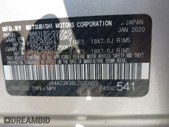 ✅ 2020 Mitsubishi Outlander ES • VIN: JA4AZ3A36LZ030859 • Lot: 43169794. Wystawiony na IAAI z przebiegiem Nie podano. Bezpłatny archiwum sprzedaży aukcyjnych z USA i szczegółowy raport historii pojazdu na DreamBid. Zdjęcie 9.