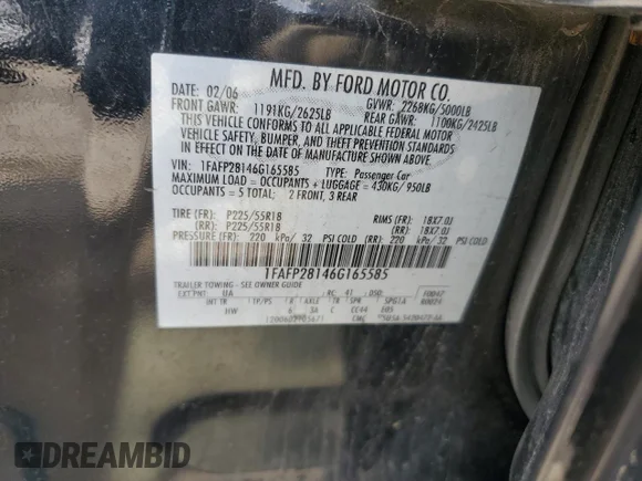 ✅ 2006 Ford Five Hundred Limited • VIN: 1FAFP28146G165585 • Лот: 57722995. Опубліковано раніше на Copart з пробігом 201 490 миль. Безкоштовний доступ до архіву аукціонних продажів зі США та докладний звіт про історію автомобіля на DreamBid. Зображення 12.