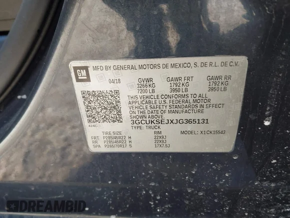 ✅ 2018 Chevrolet Silverado 1500 LTZ • VIN: 3GCUKSEJXJG365131 • Lot: 41616933. Wystawiony na IAAI z przebiegiem 104 202 mil. Bezpłatny archiwum sprzedaży aukcyjnych z USA i szczegółowy raport historii pojazdu na DreamBid. Zdjęcie 9.